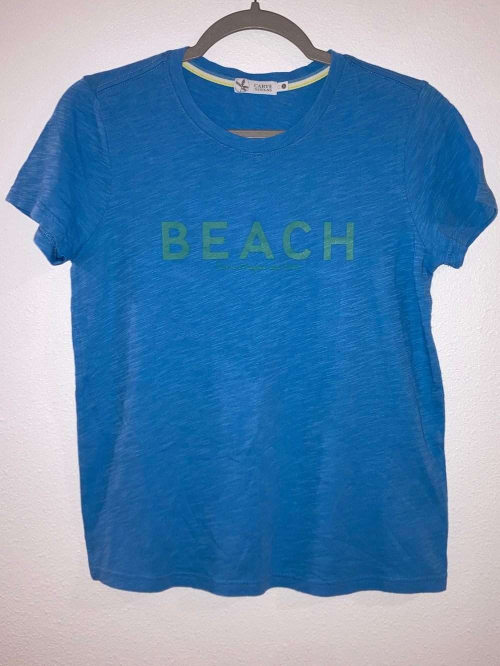 Carve Designs Cassidy Graphic Tee Heather Blue Beach Organic Cotton Small NWOT